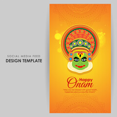 Canvas Print - Vector illustration of Happy Onam social media story feed mockup template