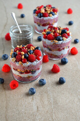 Wall Mural - Chia pudding parfait with berries