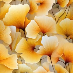 Poster - Ginkgo biloba yellow leaves seamless pattern. Generative AI