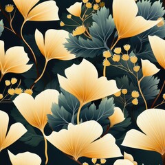 Poster - Ginkgo biloba leaves seamless pattern. Generative AI