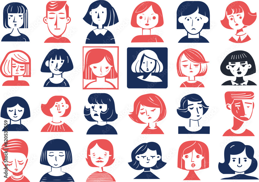 set of male and female portraits avatars that remind us vintage ...