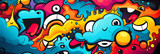 Fototapeta Pokój dzieciecy - Comics illustration, retro and 90s style, monster pop art, abstract crazy and psychedelic background, Generative AI