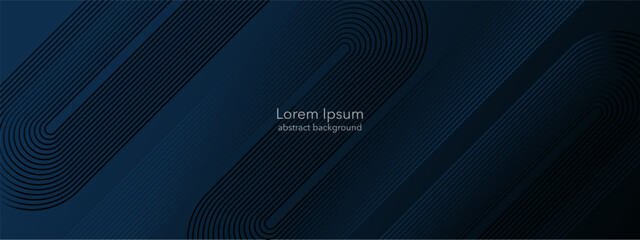Poster - Abstract blue glowing geometric lines on dark blue background. Modern diagonal background of rounded lines. Business background for your design. Vector illustration EPS 10