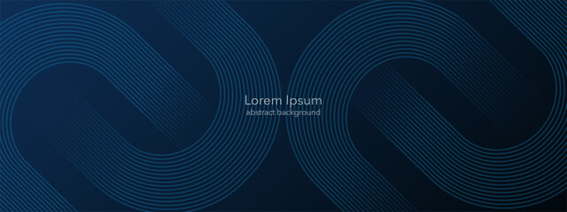 Poster - Abstract blue glowing geometric lines on dark blue background. Modern diagonal background of rounded lines. Business background for your design. Vector illustration EPS 10