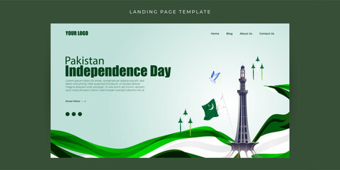 Wall Mural - Vector illustration of Happy Pakistan Independence Day Website landing page banner mockup Template