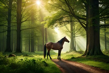 Wall Mural - horse at sunset  generated Ai