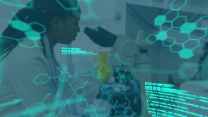 Poster - Animation of scientific data processing over african american female scientist in laboratory
