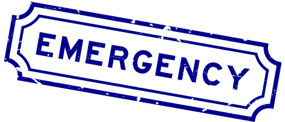 Sticker - Grunge blue emergency word rubber seal stamp on white background