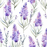 Fototapeta  - Watercolor seamless pattern with lavender branches. Print for decor and textile design. Generative AI.