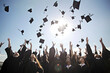 © AspctStyle - Students throwing graduation hats in the air celebrating. education concept with students celebrate success with hats and certificates