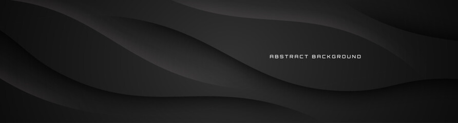 Poster - 3D black geometric abstract background overlap layer on dark space with waves decoration. Minimalist modern graphic design element cutout style concept for banner, flyer, card, or brochure cover