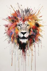 Wall Mural - fluidity and unpredictability of watercolors by creating a dynamic and energetic lion print. bold brushstrokes and splashes of color to depict the lion's movement and power