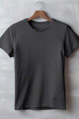 Wall Mural - Dark grey T-Shirt mockup on neutral background. Plain black tshirt for your design, front view. Generative AI.