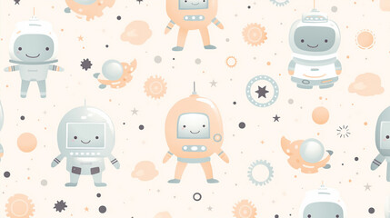 Wall Mural - Generative ai cute astronaut space pattern.