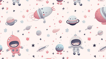 Wall Mural - Generative ai cute astronaut space pattern.