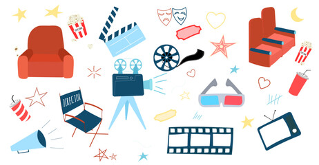 movie theater, cinema clip art hand drawing, doodle