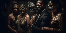 A Group Of People Wearing Masks And Beads At A Masquerade One Generative AI