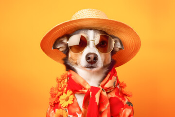 summer dog with hawaian shirt ai generated art