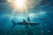© mihail - underwater shark swimming under sun light ai generated art