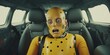 Scared crash test dummy inside car, concept of Safety engineering, created with Generative AI technology