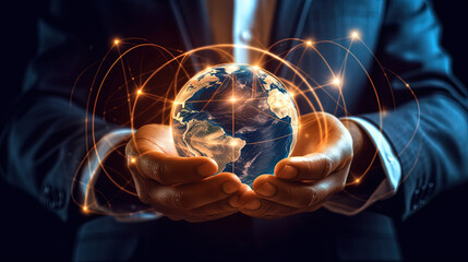 Global business smart innovation technology networks, Businessman and internet network connection, economic development, business deal, marketing planning, digital marketing plan and strategy, ai tech