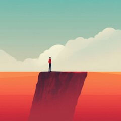 Sticker - A man standing on top of a cliff. Generative AI image.