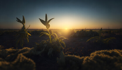 Twisted Illumination: Cinematic Plant Amidst Empty Field