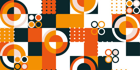 Poster - Flat mosaic design with simple circles and geometric shapes. Retro and flat colored mosaic background. Abstract pattern mosaic background.