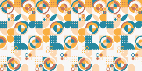 Aufkleber - Flat mosaic design with simple circles and geometric shapes. Retro and flat colored mosaic background. Vector retro mosaic background.