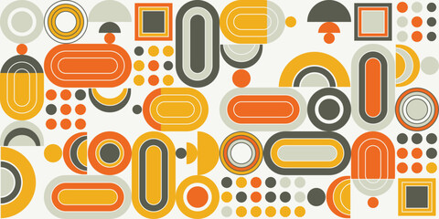 Fototapete - Vector geometric abstract pattern background. Flat mosaic design with simple circles and geometric shapes. Retro and flat colored mosaic background.
