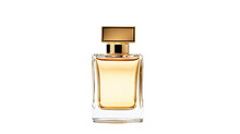 A Gold Glass Bottle Containing Men's Eau De Parfum Is Seen On A Transparent Background. It Is A Fragrance For Men And Comes In A Spray Form. This Modern Luxury Parfum De Toilette Includes Hints Of