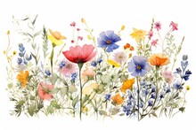 Watercolor Summer Meadow. Illustration AI Generative.