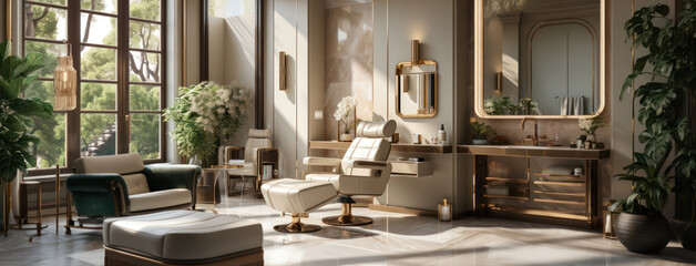 cosy contemporary luxury interior design of a relaxing lounge or beauty salon chair as modern home o