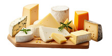 Assorted Types Of Cheese Separated On A Plain Transparent Background.