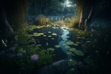 Magical Pond In Midsummer Night's Dream Series. Generative AI