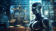 AI ethics or AI Law concept. Developing AI codes of ethics. Compliance, regulation, standard , business policy and responsibility for guarding against unintended bias in machine learning algorithms
