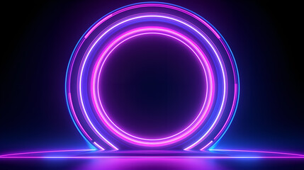 3d render technological future interface background, abstract neon background with fluorescent ring, laser line glowing with pink blue light.