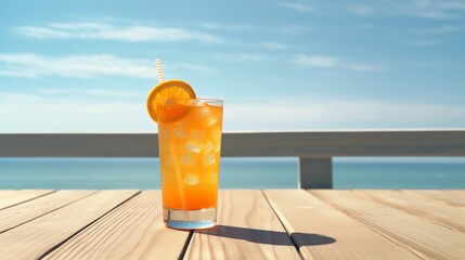 Wall Mural - Refreshing orange cocktail on beach table Generative AI