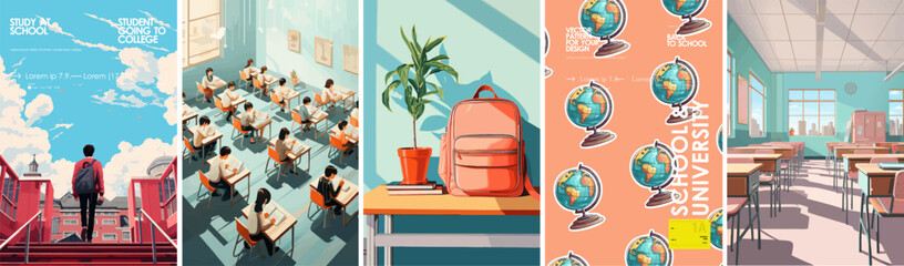 university, college and school. vector illustration of a student going to school, a class with stude