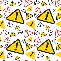 multi color warning symbol seamless pattern on white background. vector abstract illustration.