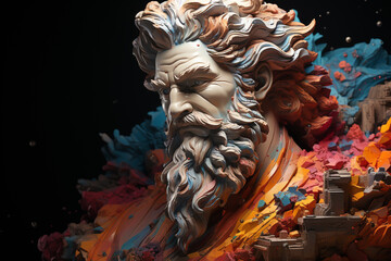 Poster - Beautiful abstract geometric Zeus - King of the gods and ruler of Mount Olympus sculpture concept. Generative AI technology.