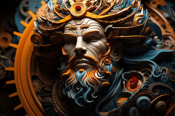 Poster - Beautiful abstract geometric sculpture Ares - God of war and violence.   Generative AI technology.