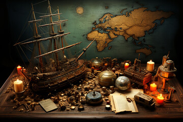 Poster - A vintage map of ancient maritime trade routes, illustrating the historical significance of seafaring in global commerce.  Generative AI technology.