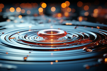 Poster - Rain falling on a calm lake, creating concentric circles on the water's surface.  Generative AI technology.