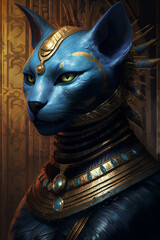 Poster - Bastet's Feline Grace: An image capturing the abstract essence of Bastet, the goddess of home, fertility, and protection. Generative AI technology.