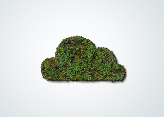 Wall Mural - Cloud shape of a co2 symbol in white background. Green 3d cloud shape forest.