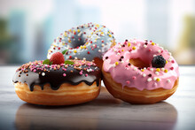 Delicious And Sweet Three Donut Rendering Minimal Background