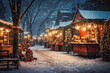 © VisualProduction - People enjoying Christmas market with holiday spirits, snowy weather, winter wonderland. Generative AI