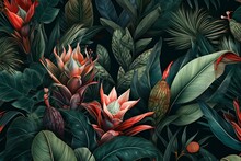 Illustration Of Exotic Plants For Custom Wallpaper. Generative AI
