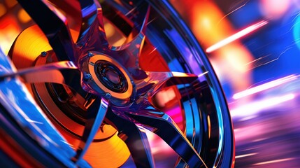 Beautiful sports alloy wheels on colorful background. Generative AI. Illustration for banner, poster, cover, brochure or presentation.